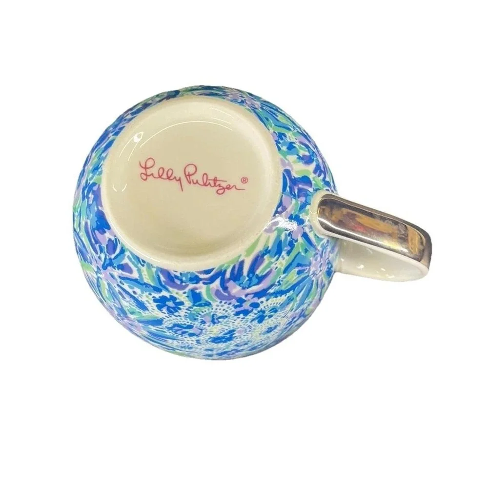 Lilly Pulitzer Blue Floral Ceramic Coffee Cup 12 oz  NEW No Box